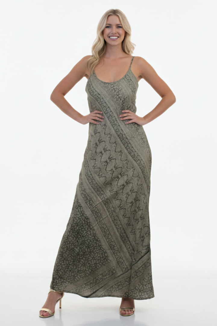 Reversible Simple Dress - Green-Beige / L -