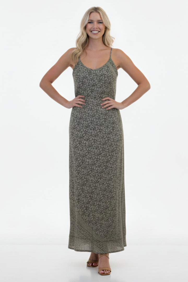 Reversible Simple Dress - Green-Beige / L -