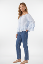 Blusa con volantes y hombros descubiertos