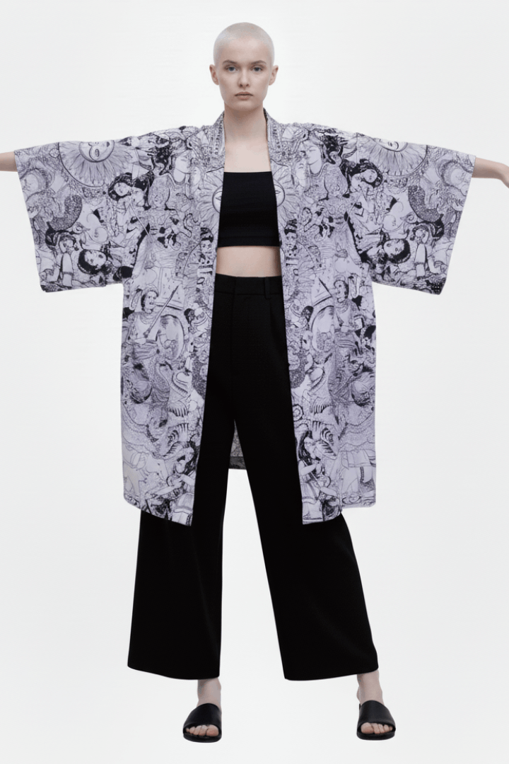 Shiva Lover White & Black Kimono