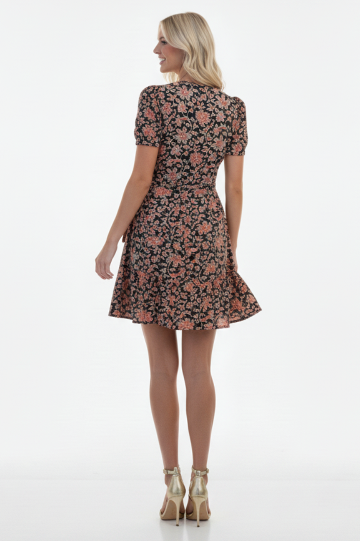 Short Whimsy Wrap Dress - Black / M -