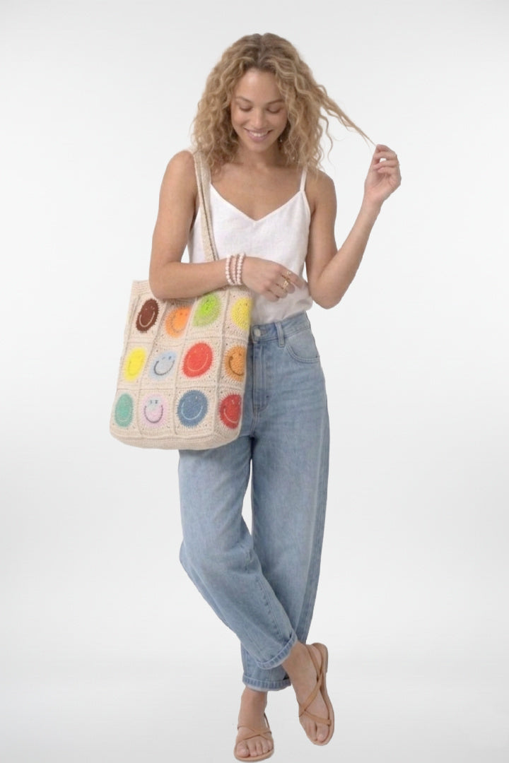 Sac fourre-tout au crochet avec smiley