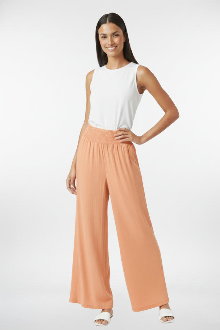 Smocked Wide Leg Linen Pants