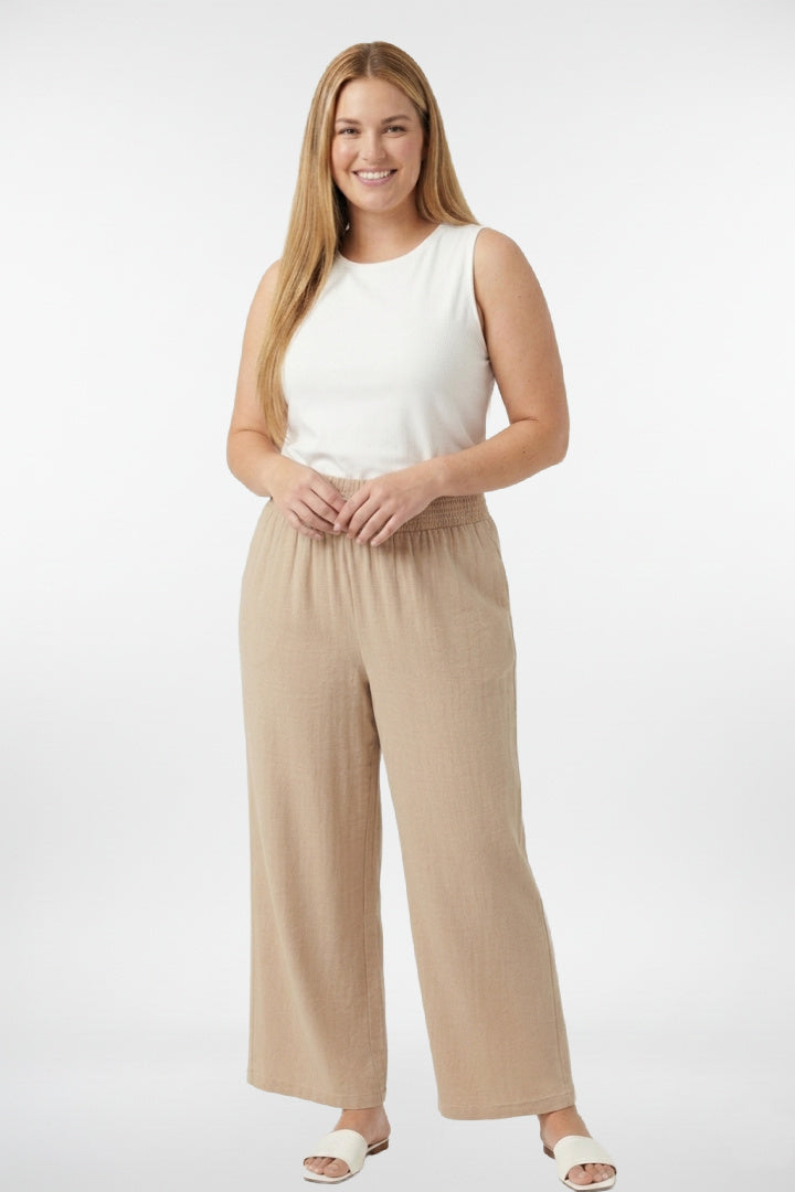 Pantalones de lino de pierna ancha fruncidos