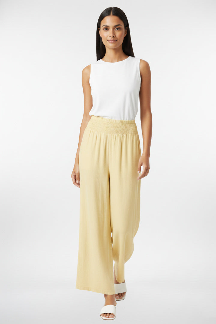 Smocked Wide Leg Linen Pants