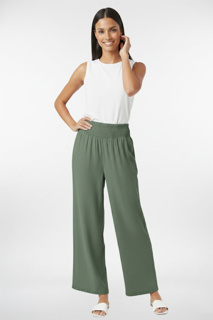 Smocked Wide Leg Linen Pants