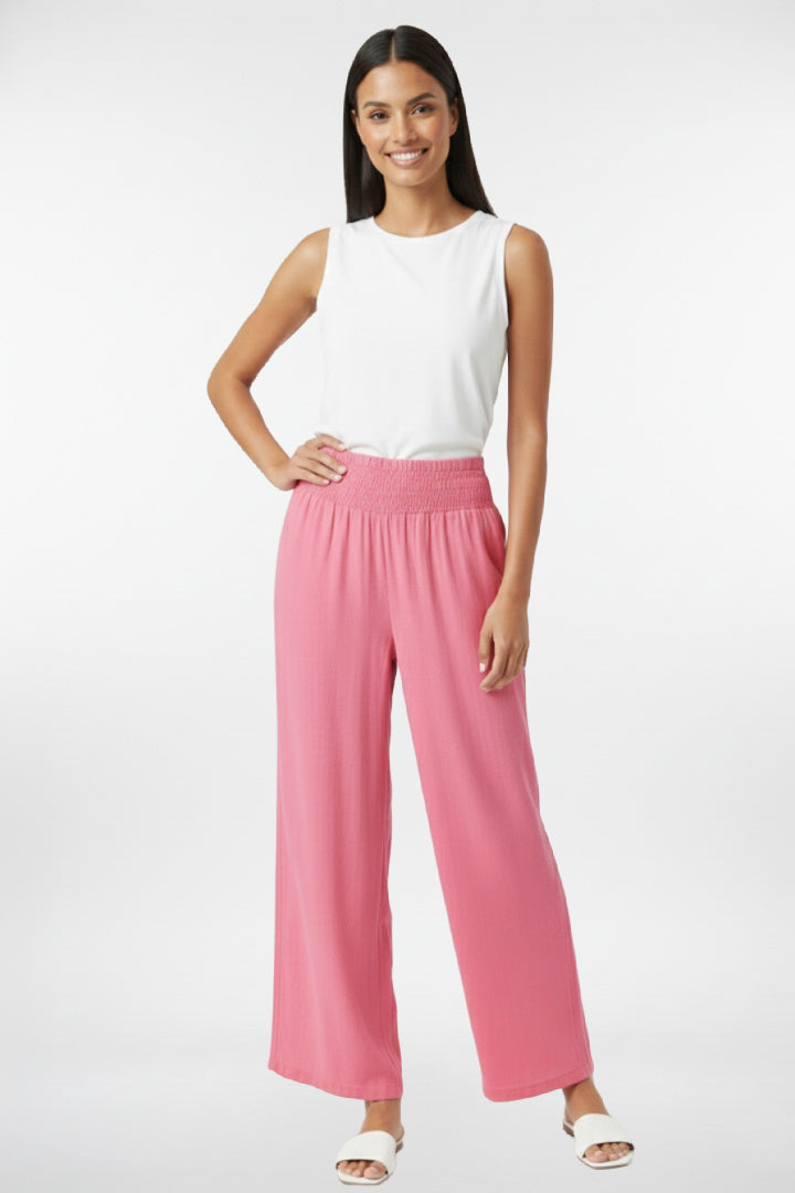 Smocked Wide Leg Linen Pants