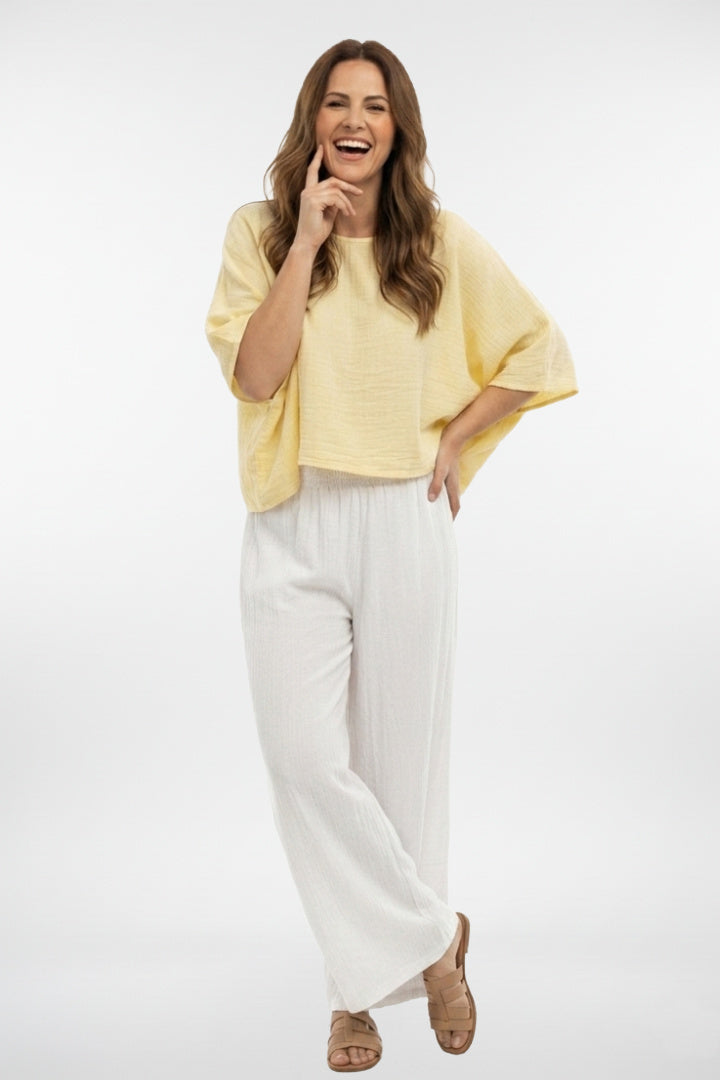 Pantalones de lino de pierna ancha fruncidos