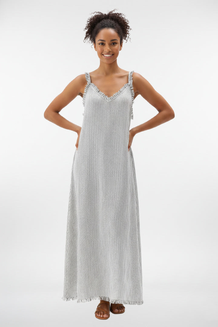 Striped Crinkle Cotton Strappy Dress