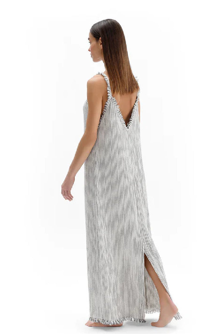 Striped Crinkle Cotton Strappy Dress