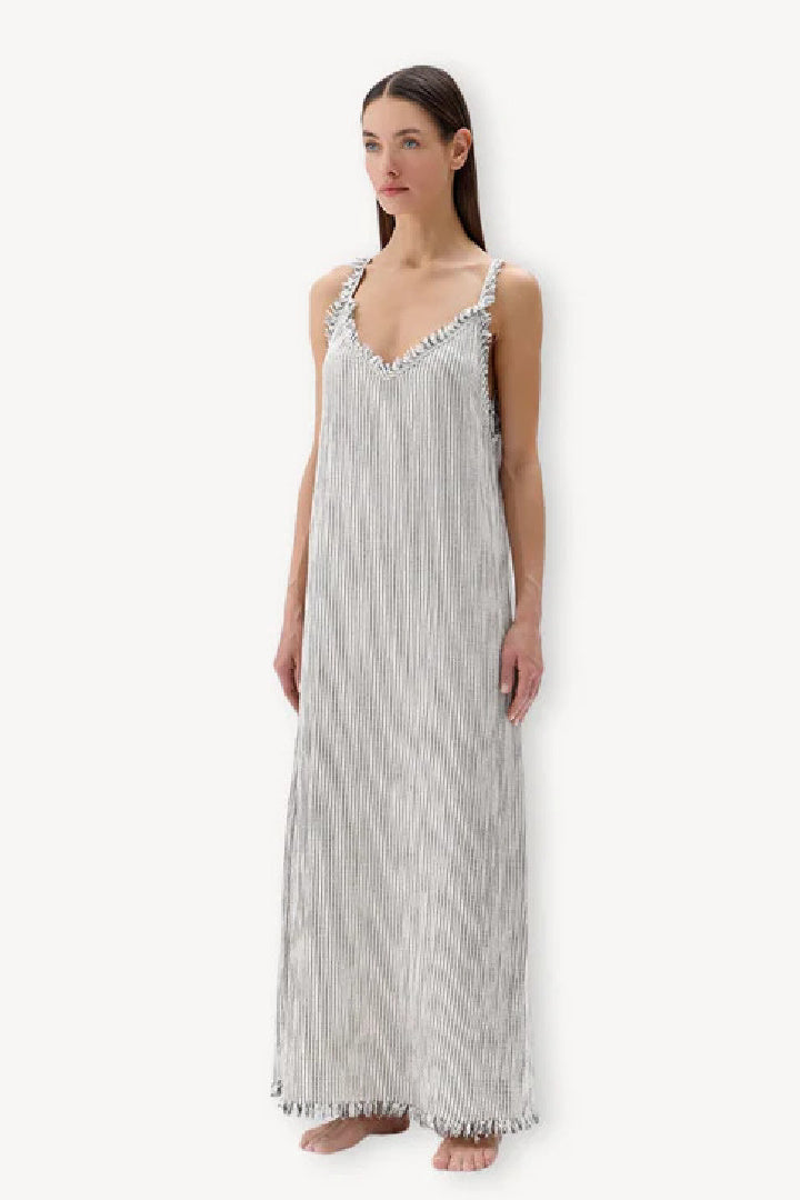 Striped Crinkle Cotton Strappy Dress