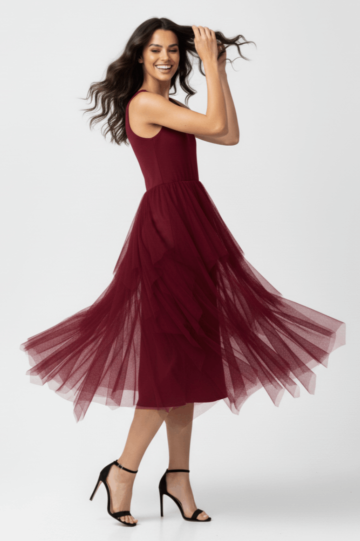 The 'Whisper' Ruffle Tulle Midi Dress