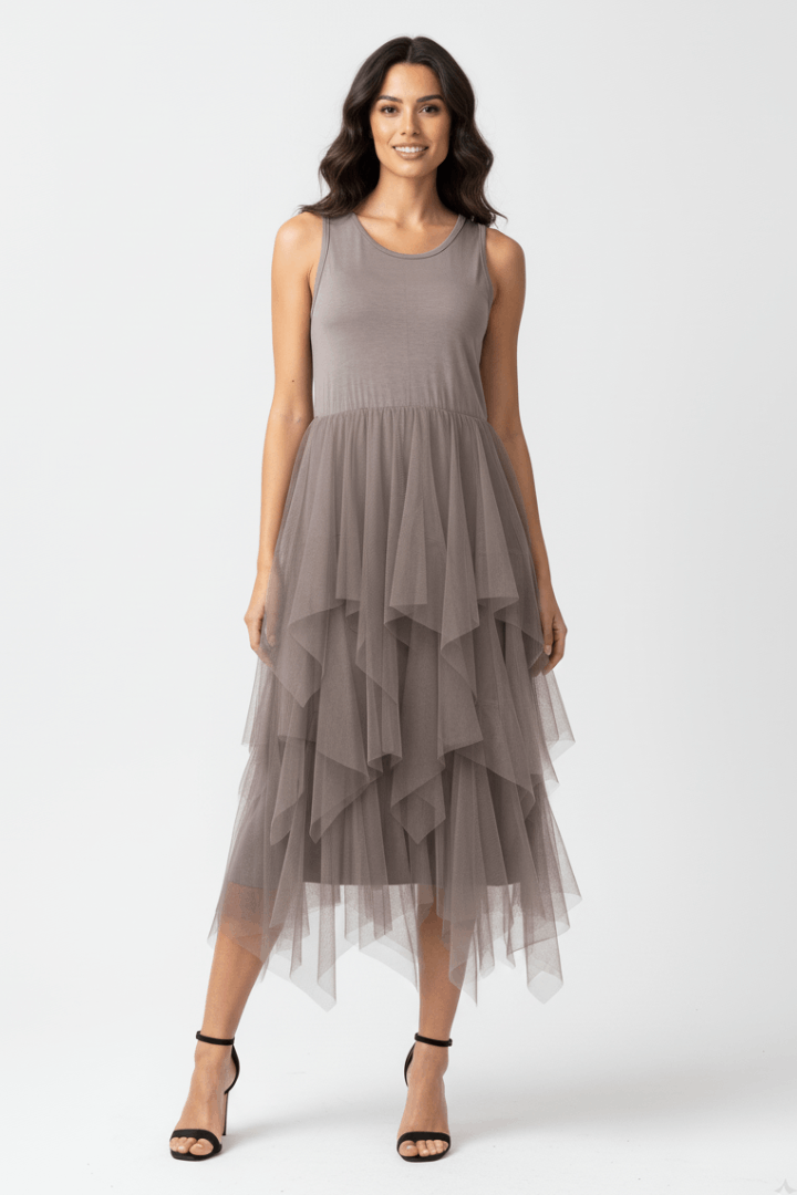 The 'Whisper' Ruffle Tulle Midi Dress