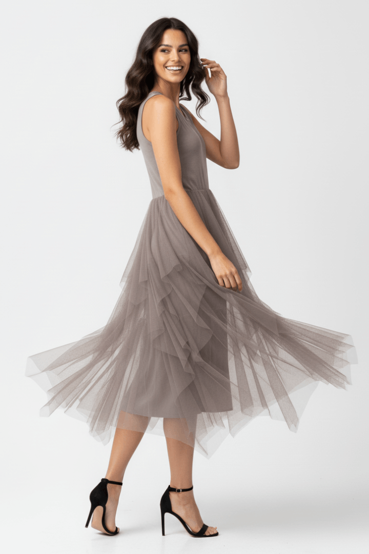 The 'Whisper' Ruffle Tulle Midi Dress