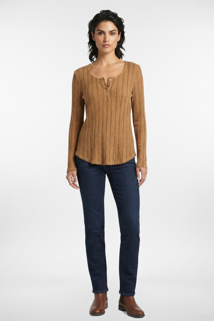 Tobacco Brown Long-Sleeve Top