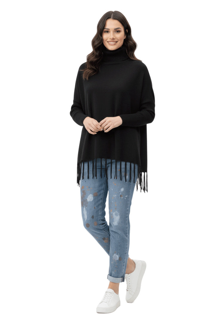Turtleneck Knitted Fringe Sweater