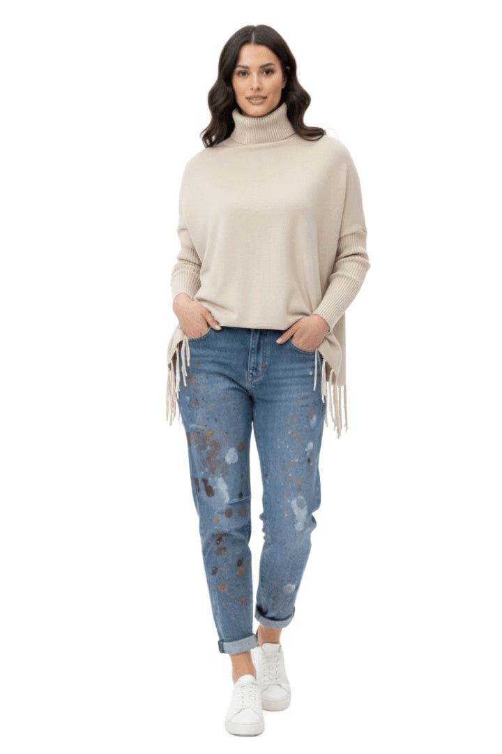 Turtleneck Knitted Fringe Sweater