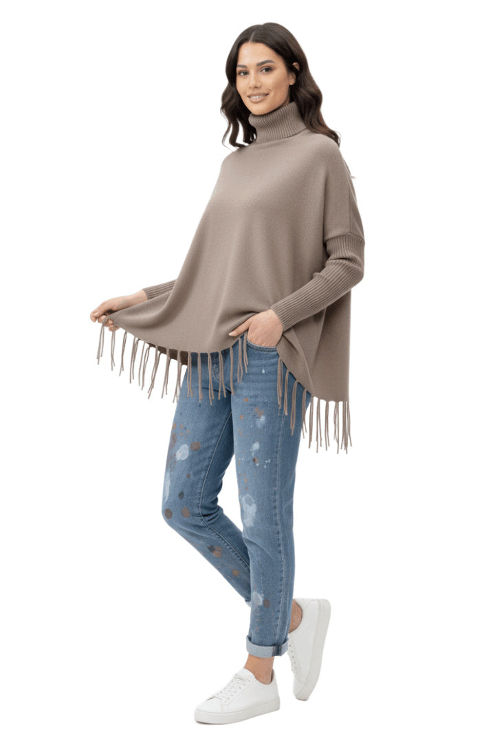 Turtleneck Knitted Fringe Sweater