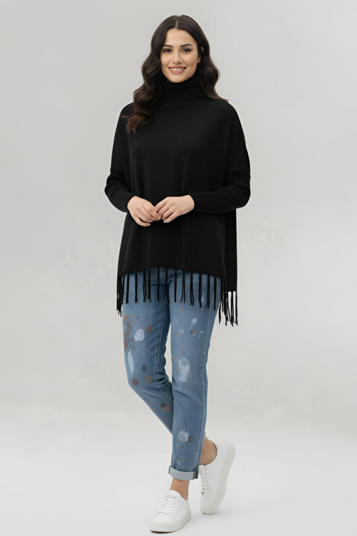 Turtleneck Knitted Fringe Sweater