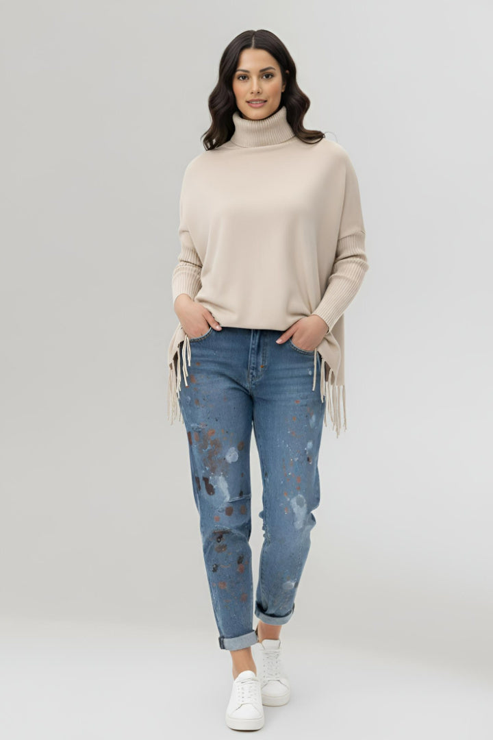 Turtleneck Knitted Fringe Sweater