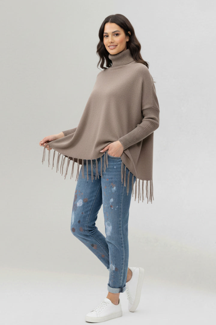 Turtleneck Knitted Fringe Sweater