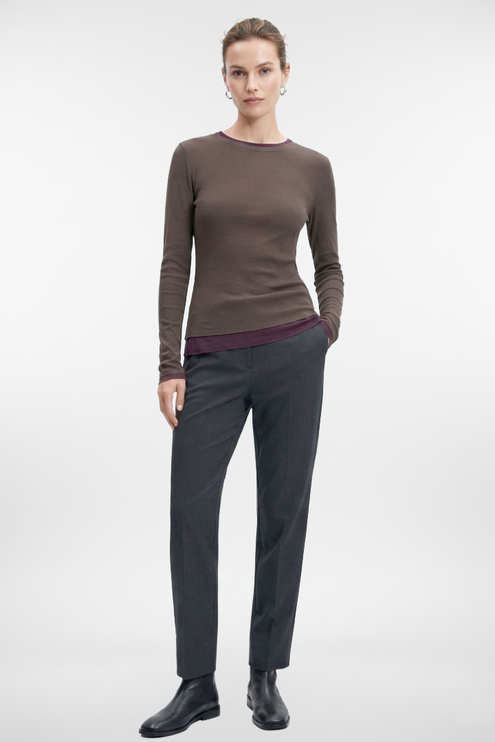 Two-Tone Soft Long-Sleeve Top