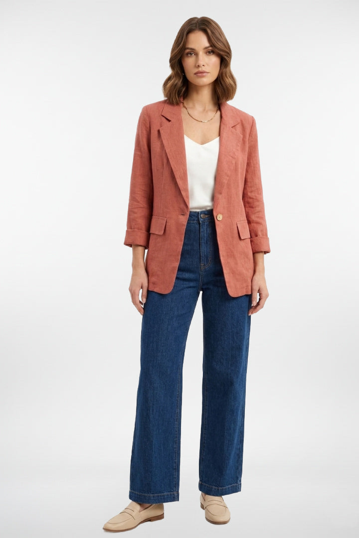 Blazer vintage en lin rose