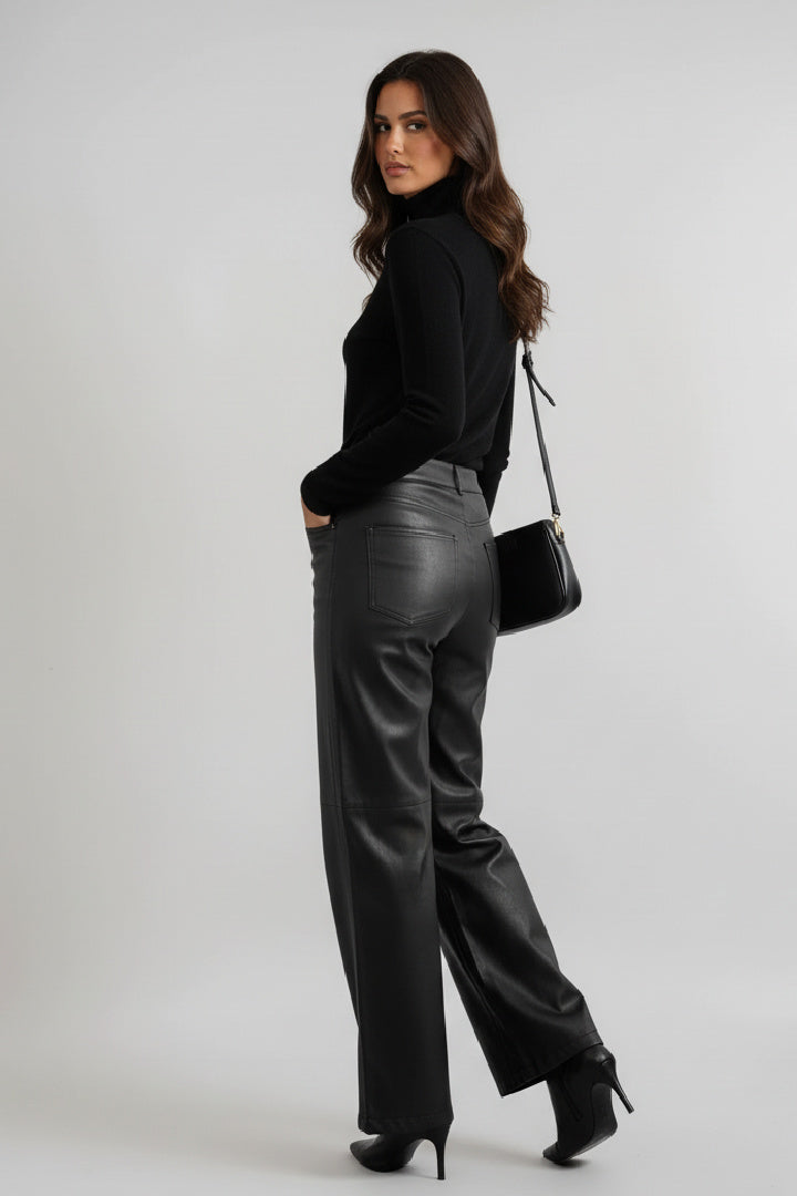 Wide-Leg Vegan Leather Trousers