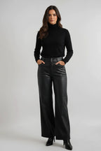 Wide-Leg Vegan Leather Trousers