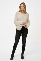 Wide-Neck Cable Knit Sweater