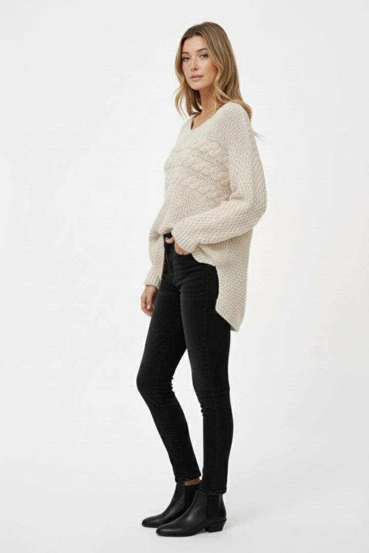 Wide-Neck Cable Knit Sweater