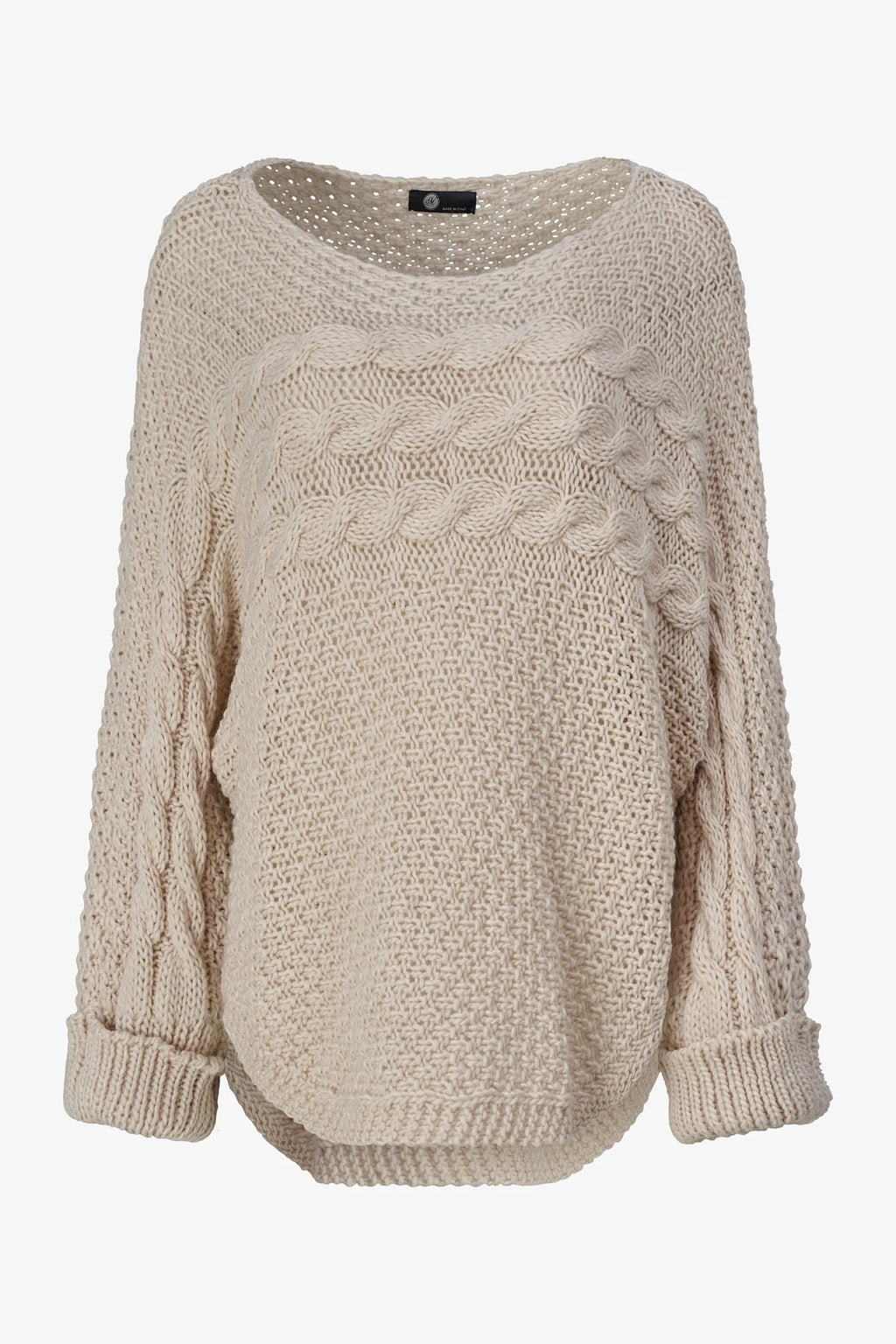 Wide-Neck Cable Knit Sweater