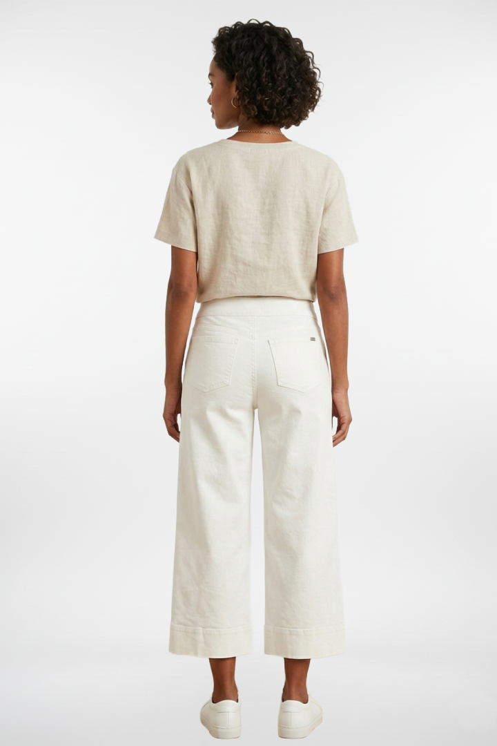 UP! Dated White Cropped Wide Leg Pant