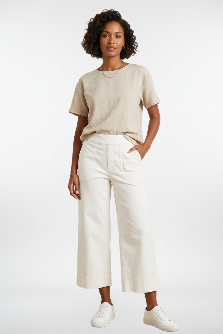 UP! Dated White Cropped Wide Leg Pant