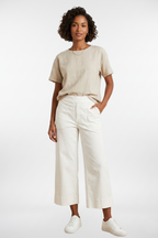 UP! Dated White Cropped Wide Leg Pant
