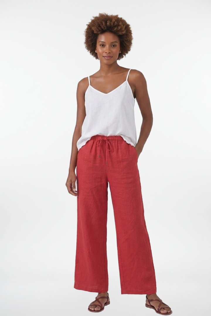 Pantalones anchos de lino con cordón