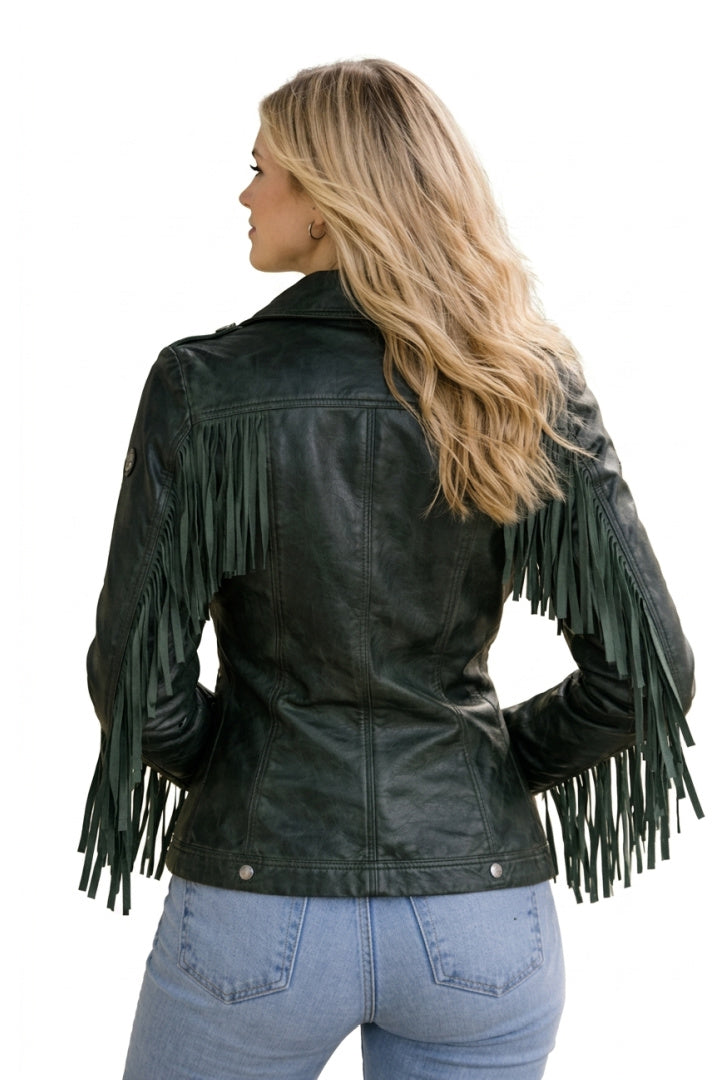 Zoe RF Leather Jacket, Dark Cedar