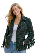 Zoe RF Leather Jacket, Dark Cedar