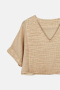 Beige Crinkle Crop Top