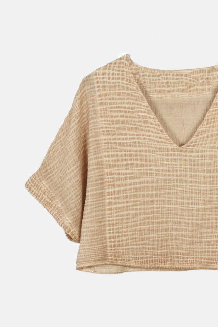 Beige Crinkle Crop Top