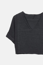 Black Crinkle Crop Top