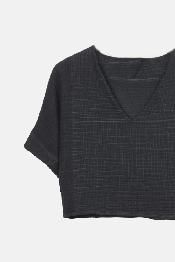 Black Crinkle Crop Top