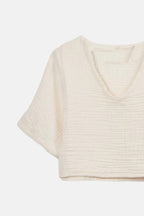 Cream Crinkle Crop Top