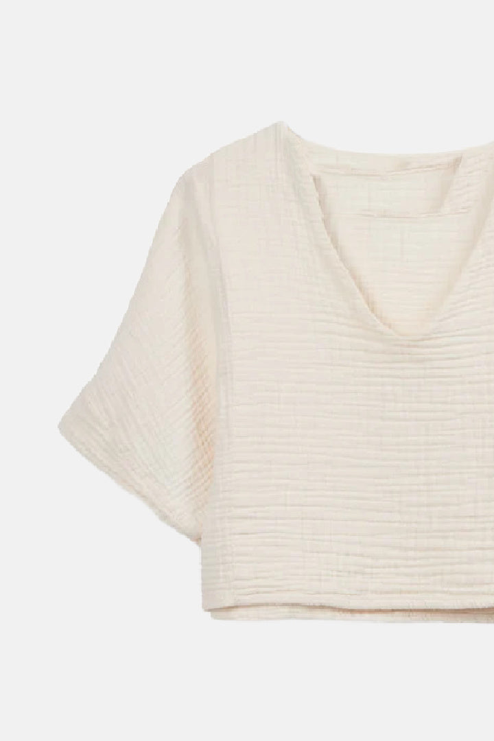 Cream Crinkle Crop Top