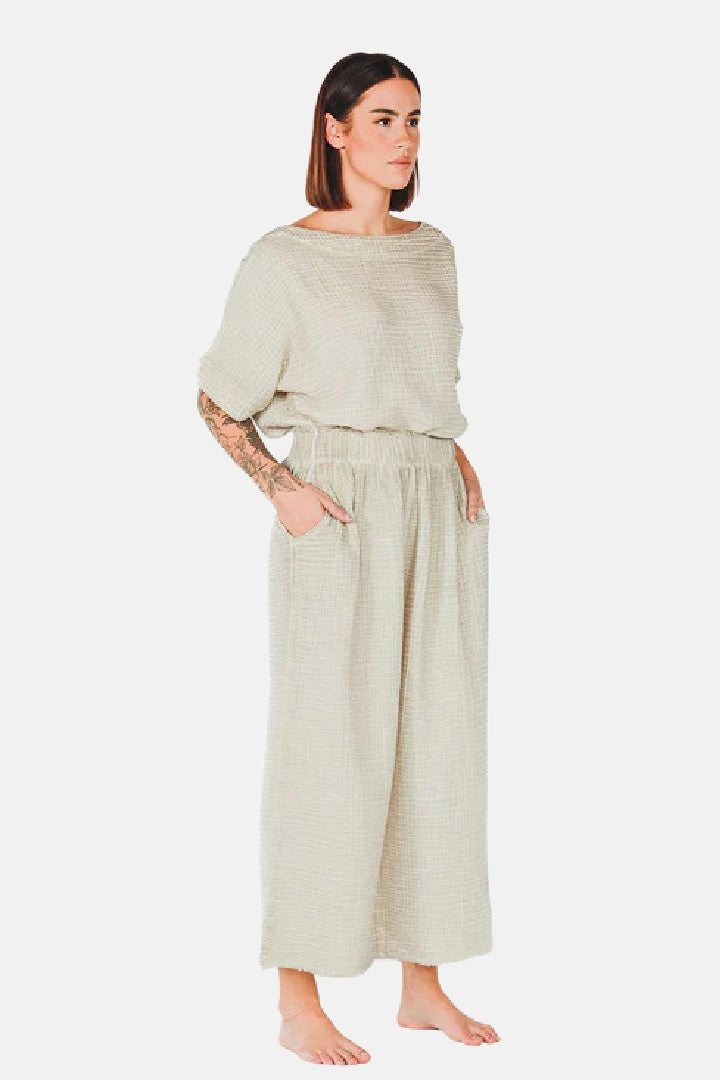 Gray Crinkle Palazzo Pants