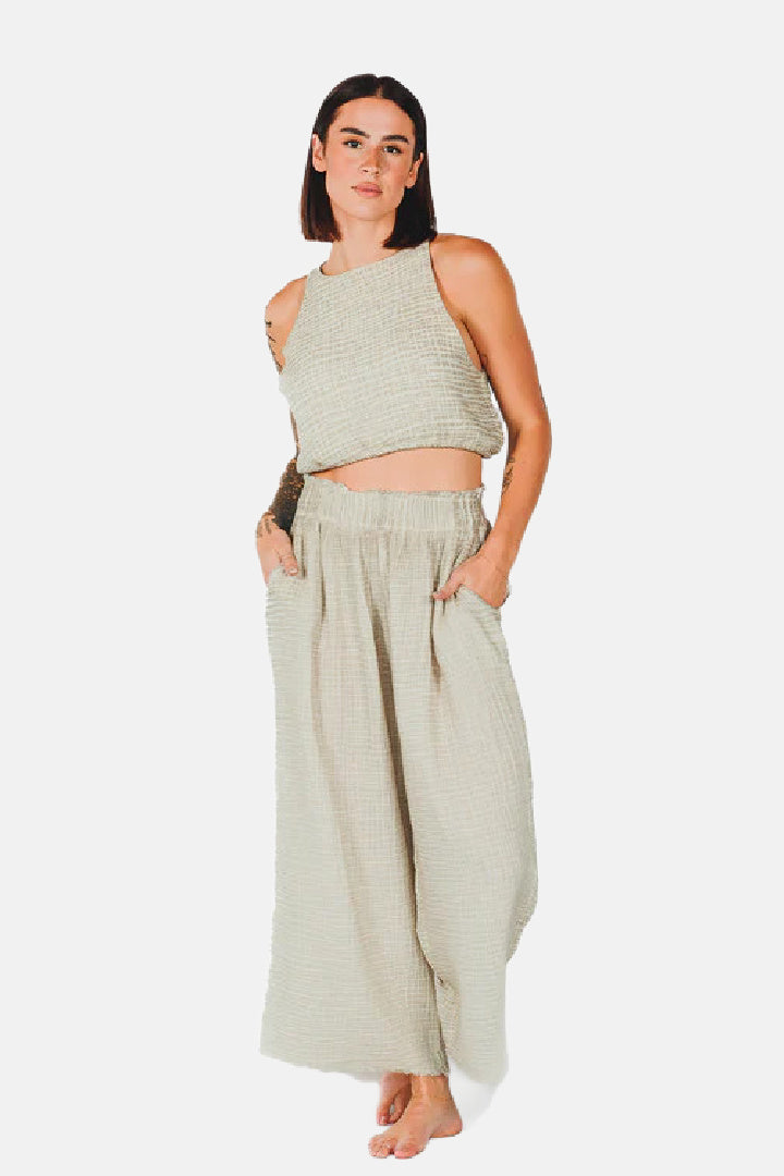 Gray Crinkle Palazzo Pants
