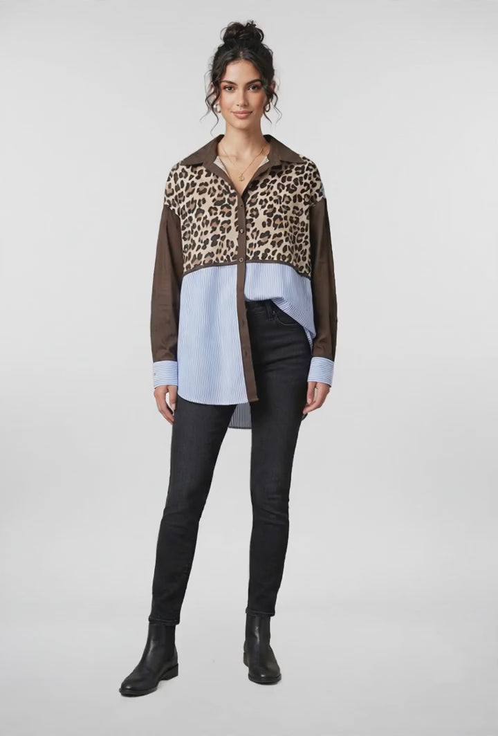 Long Sleeve Color Block Mix Shirt