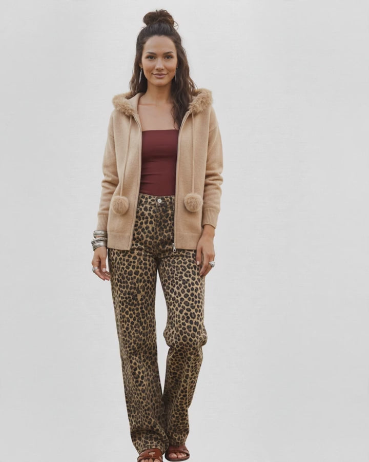 Sudadera con cremallera y cárdigan para amantes del leopardo
