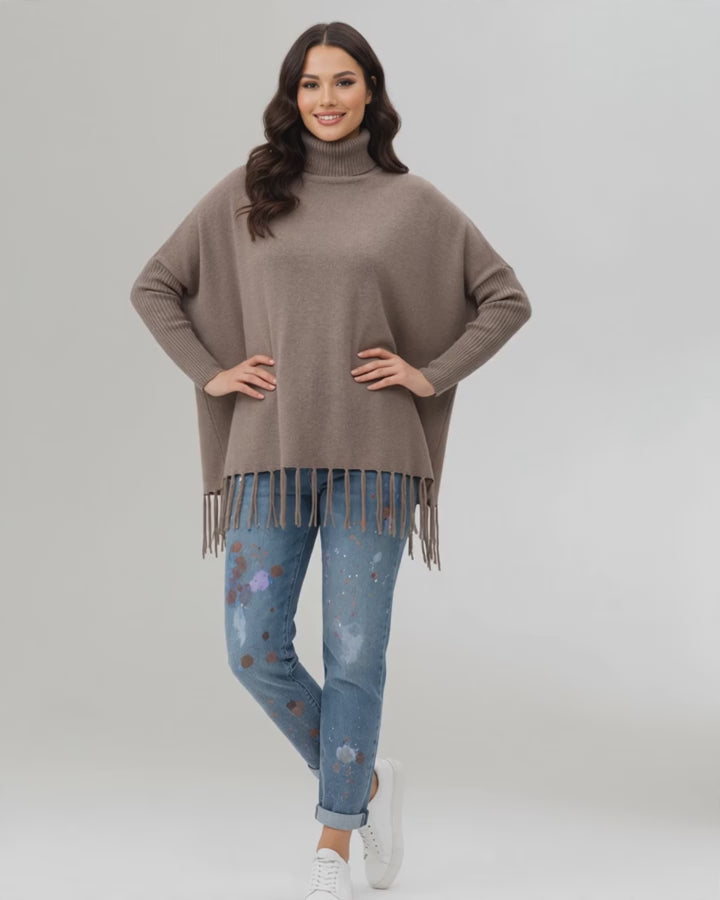 Turtleneck Knitted Fringe Sweater